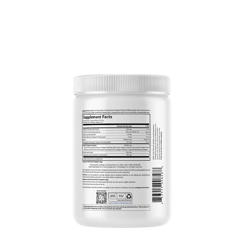 Multi Collagen Peptides Powder Hydrolyzed Collagen + Biotin & Keratin - 11.50 oz. (30 Servings)