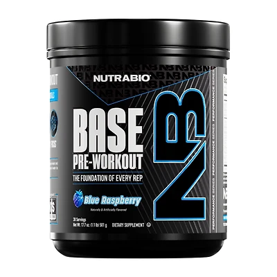 NutraBio Base Pre-Workout - Blue Raspberry (30 Servings)