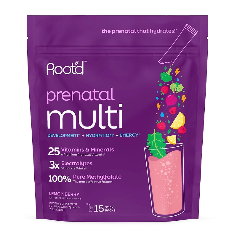 Root'd Prenatal Multi - Electrolyte Multivitamin Drink Mix 15 Packets (15 Servings)