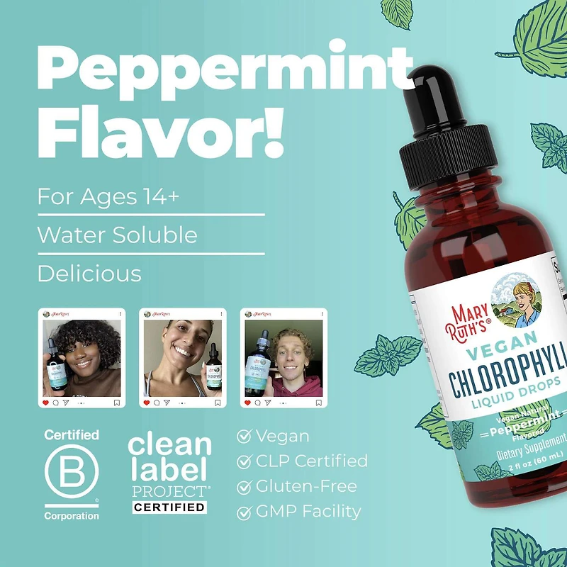 Vegan Chlorophyll Liquid Drops - Peppermint - 2 fl oz (30 Servings)