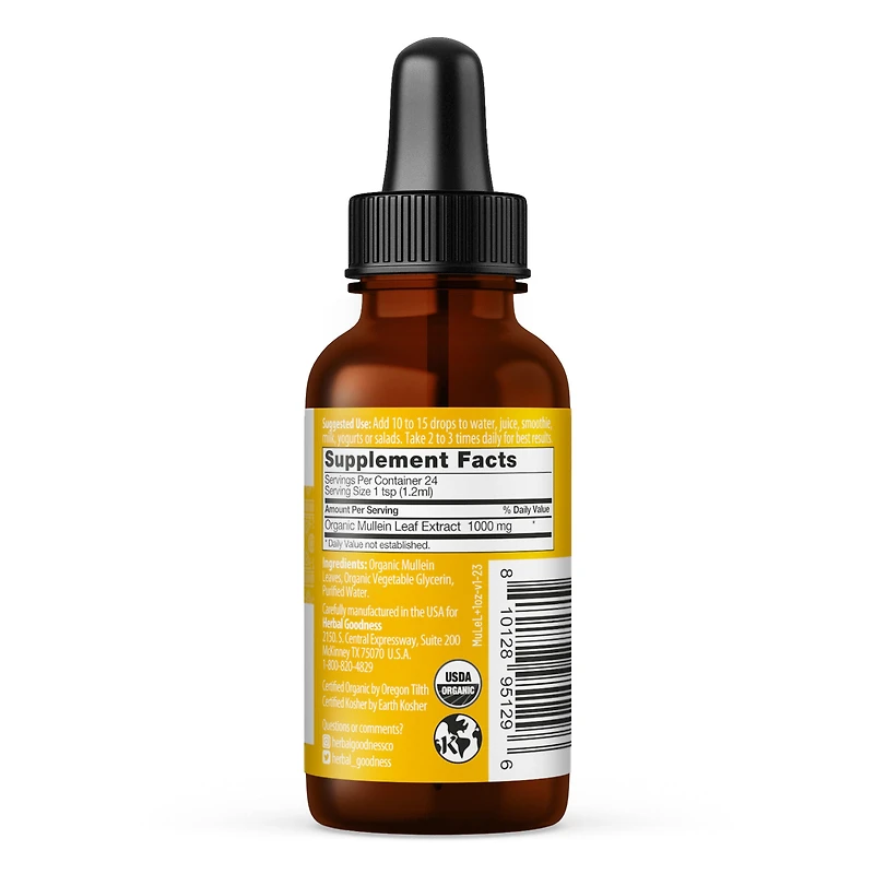 Organic Mullein Leaf Liquid Extract - 1 fl oz. (24 Servings)
