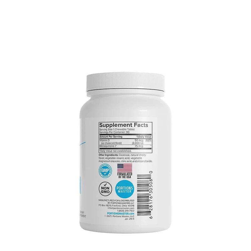 Vitamin D-3 + K-2 - 90 Chewable Tablets (90 Servings)