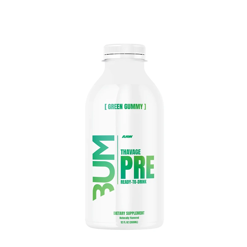 Raw Nutrition Thavage Preworkout Rtd - Green Gummy 12 Oz. (12 Bottles) Zero Sugar
