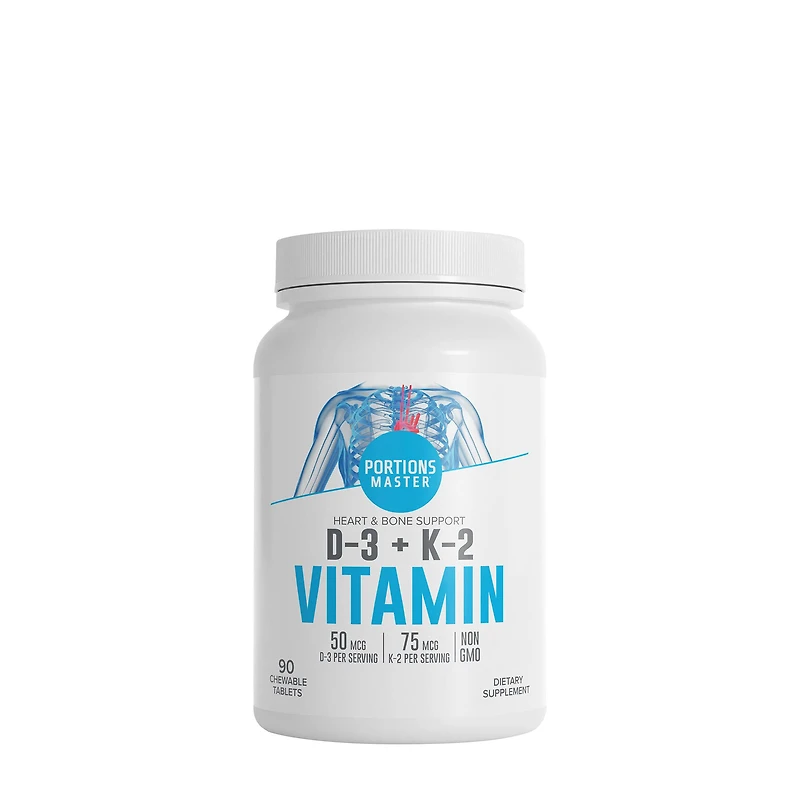 Portions Master Vitamin D-3 + K-2 Healthy - 90 Chewable Tablets (90 Servings)