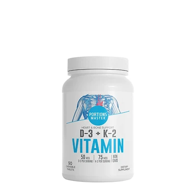 Portions Master Vitamin D-3 + K-2 Healthy - 90 Chewable Tablets (90 Servings)