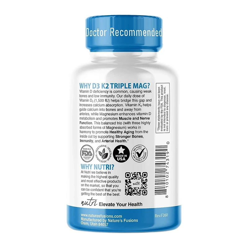 D3 & K2 Triple Magnesium - 120 Vegan Capsules (30 Servings)