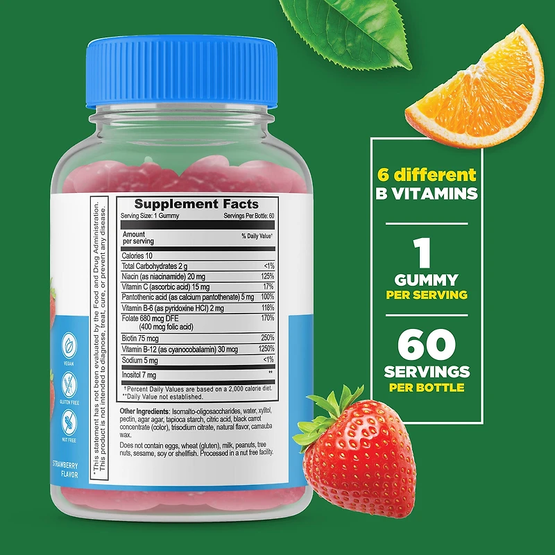 Sugar Free B Complex with Vitamin C - 60 Gummies (60 Servings)