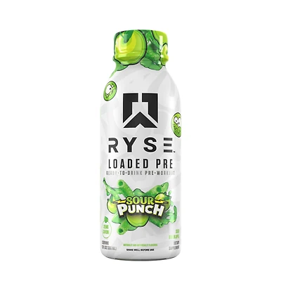 RYSE Loaded Pre-Workout Rtd - Sour Punch Green Apple 12 Fl Oz (12 Bottles)