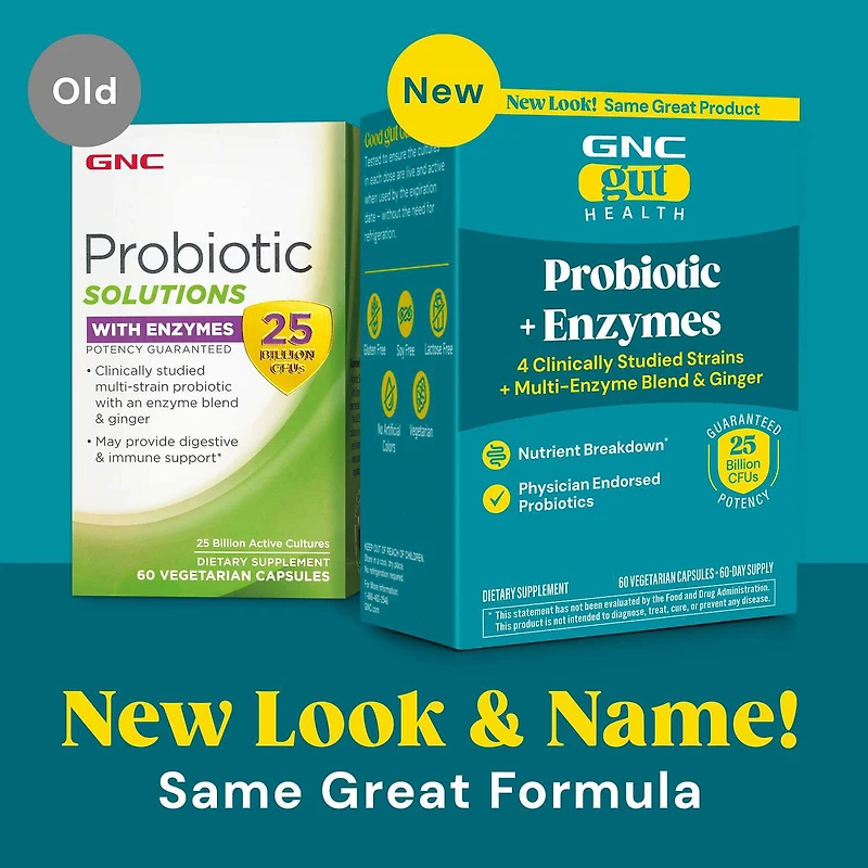 Gut Health Probiotic Plus Enzymes  25 billion CFUs - 60 Capsules (60 Servings)