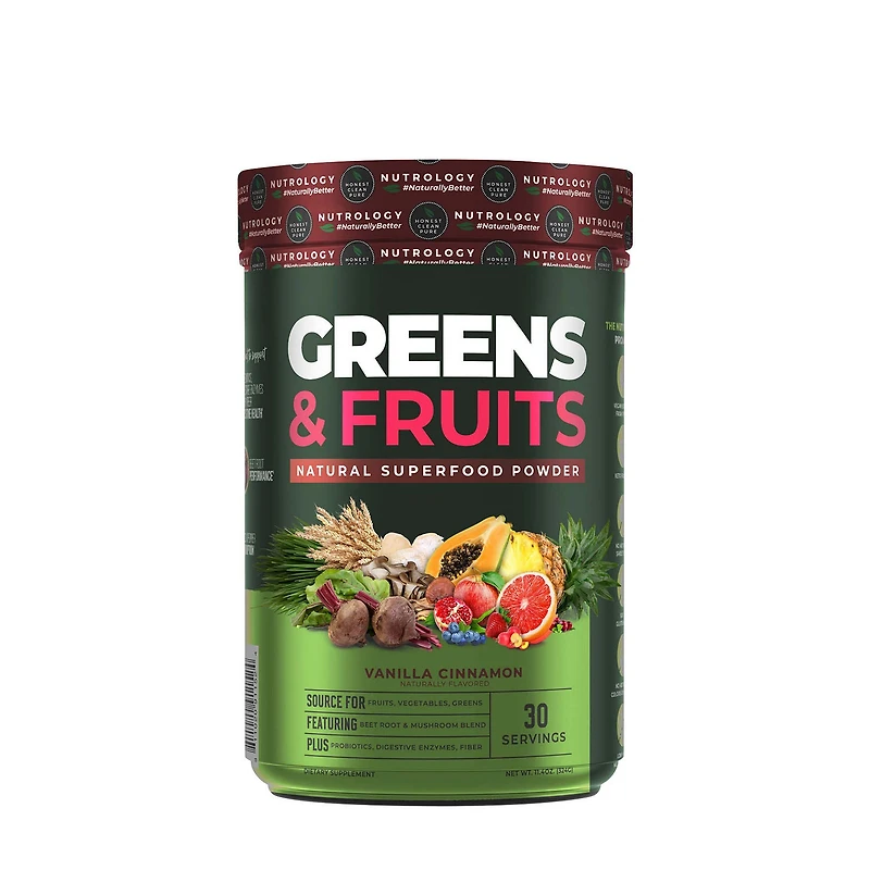 NDS Nutrition Greens & Fruits Natural Superfood Powder Vegan - Vanilla Cinnamon 11.4 Oz. (30 Servings)