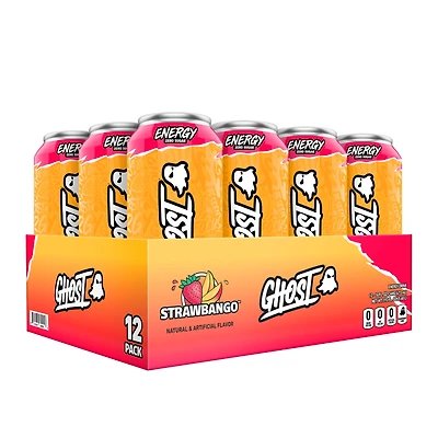 GHOST Energy Drink Vitamin B - Strawbango 16Oz. (12 Cans) Zero Sugar