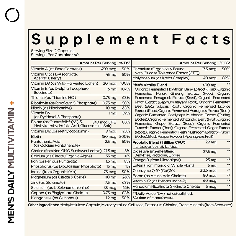 Men's Fermented Multivitamin - 120 Capsules (60 Servings)