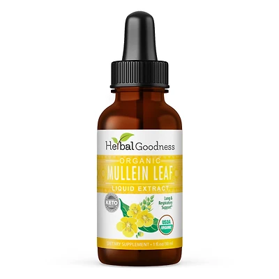 Herbal Goodness Organic Mullein Leaf Liquid Extract - 1 Fl Oz. (24 Servings)