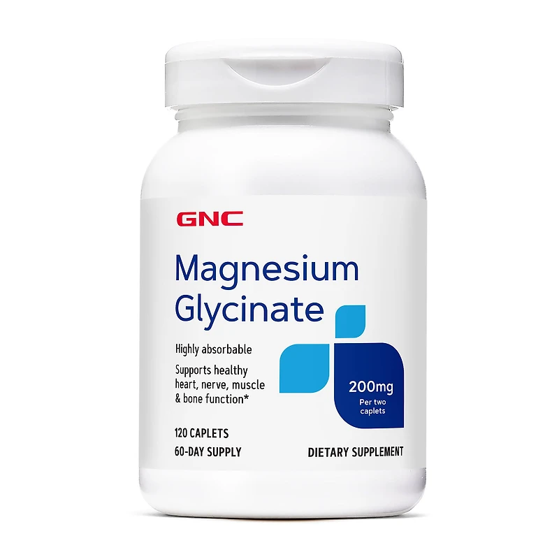 GNC Magnesium Glycinate 200Mg Healthy - 120 Caplets (60 Servings)