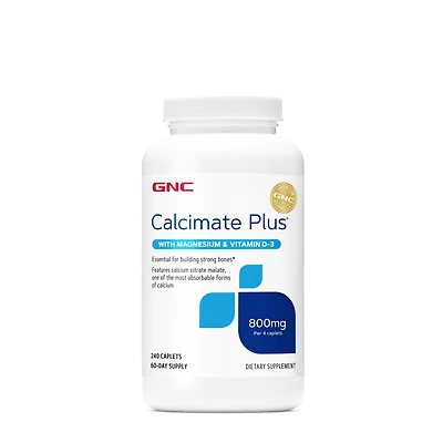 GNC Calcimate Plus Magnesium & Vitamin D-3 800Mg Healthy - 240 Caplets (60 Servings)