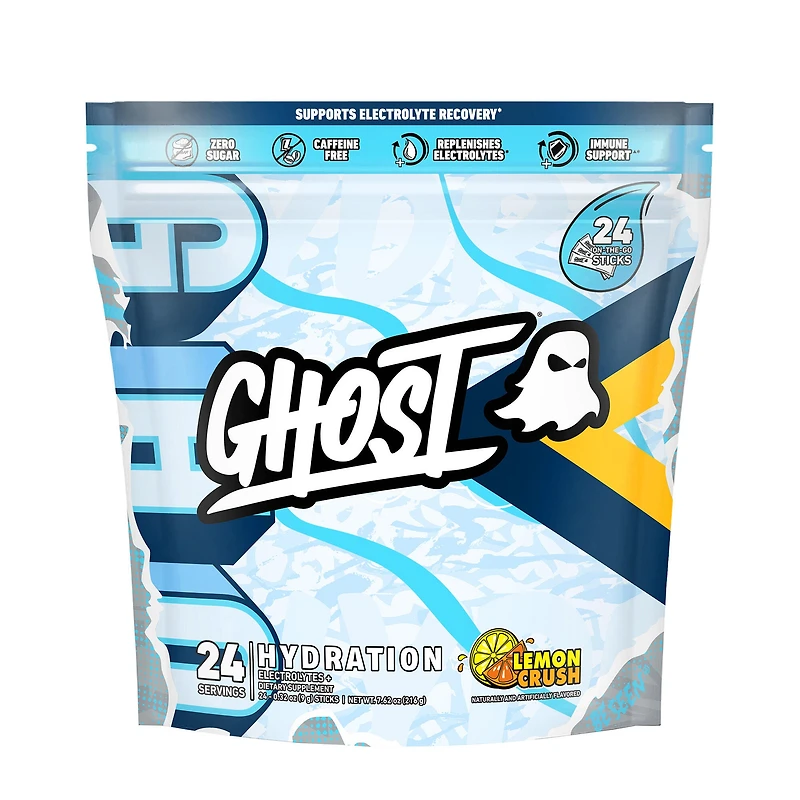 GHOST Hydration Sticks Vitamin C - Lemon Crush (24 Stick Packs) Zero Sugar