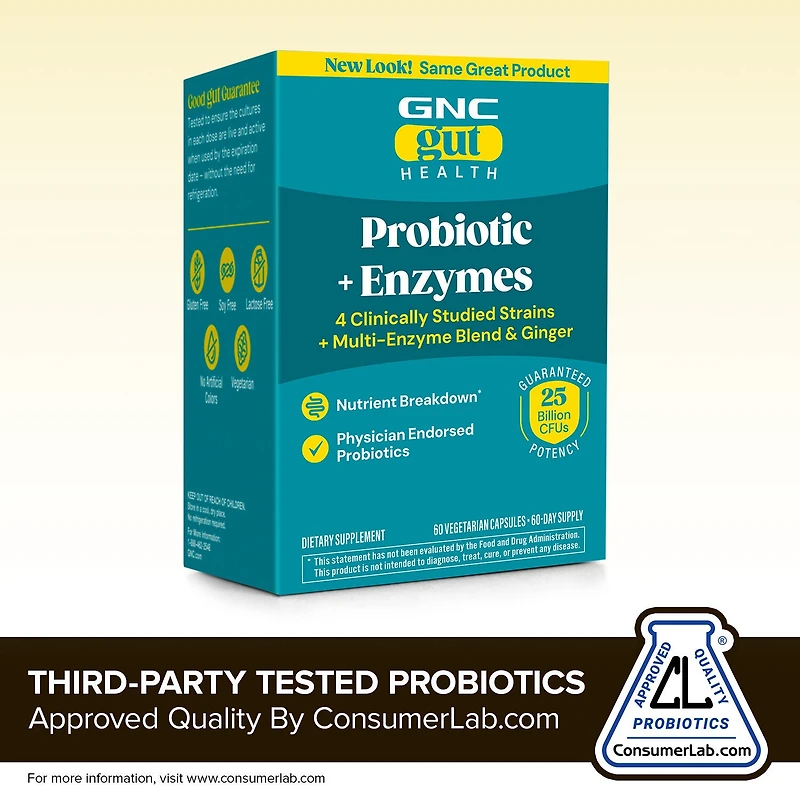 Gut Health Probiotic Plus Enzymes  25 billion CFUs - 60 Capsules (60 Servings)