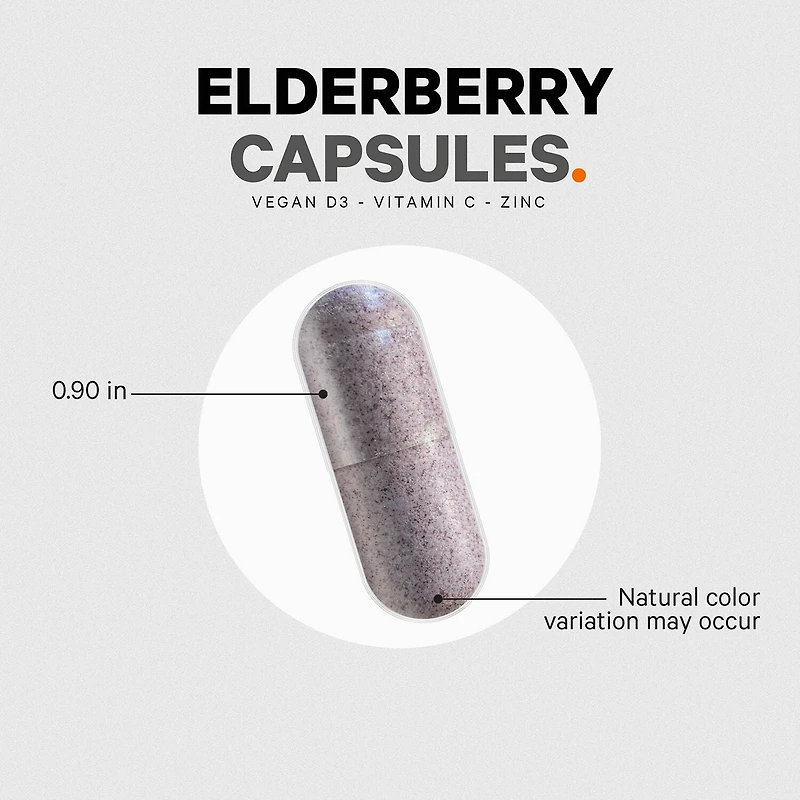 Elderberry Immune Complex - Daily Vitamin C Vegan D3 & Zinc Supplement - 90 Capsules (30 Servings)
