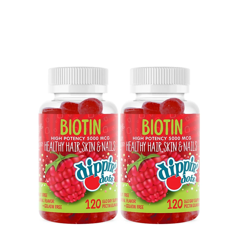 Dippin' Dots Biotin 5000Mcg Gummies Healthy - Raspberry Twin Pack (60 Servings Each)