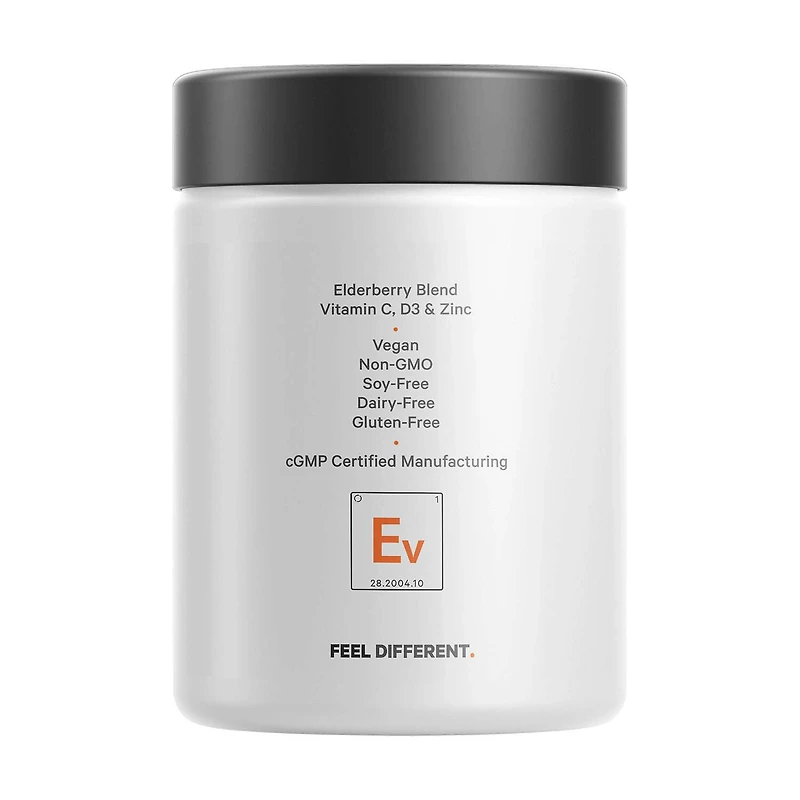 Elderberry Immune Complex - Daily Vitamin C Vegan D3 & Zinc Supplement - 90 Capsules (30 Servings)