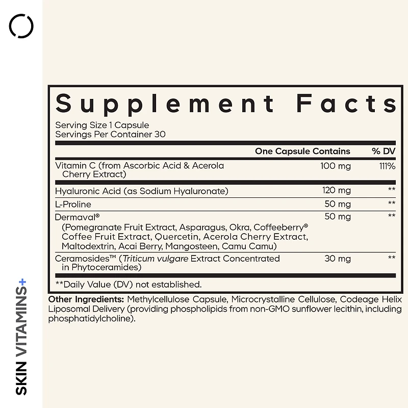 Skin Vitamins+ - 30 Vegetable Capsules (30 Servings)