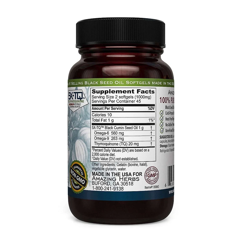 Black Seed™ 100% Pure Cold-Pressed Black Cumin Seed Oil - 90 Capsules (45 Servings)