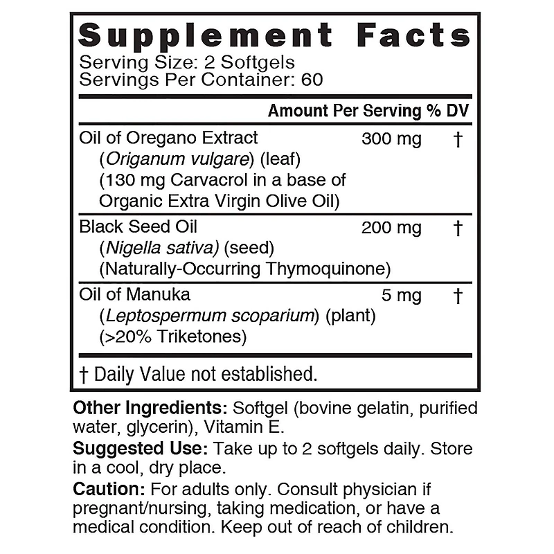 Oil of Oregano - 120 Softgels (60 Servings)