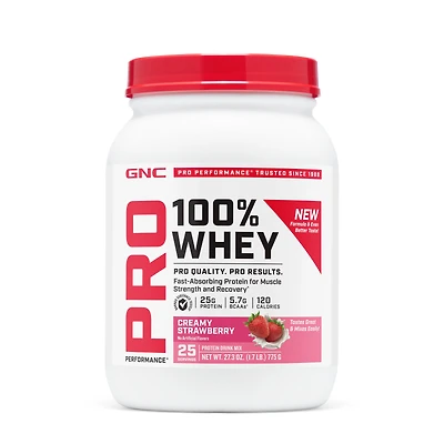GNC Pro Performance 100% Whey Protein 2.0 Gluten-Free - Creamy Strawberry (25 Servings)