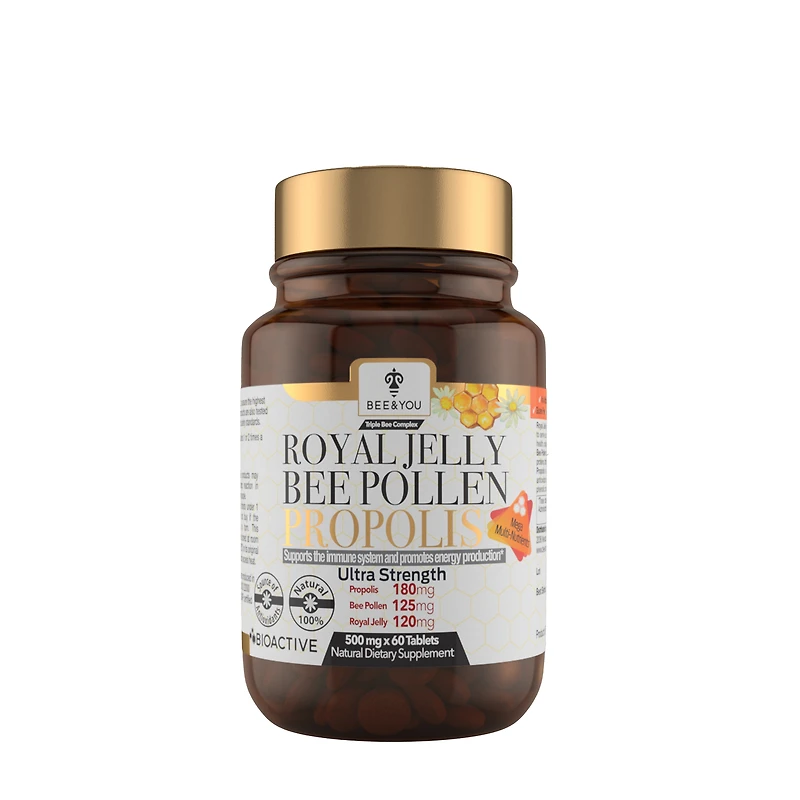 Bee and You Triple Complex: Royal Jelly Pollen Propolis 500Mg - 60 Tablets (30 Servings)
