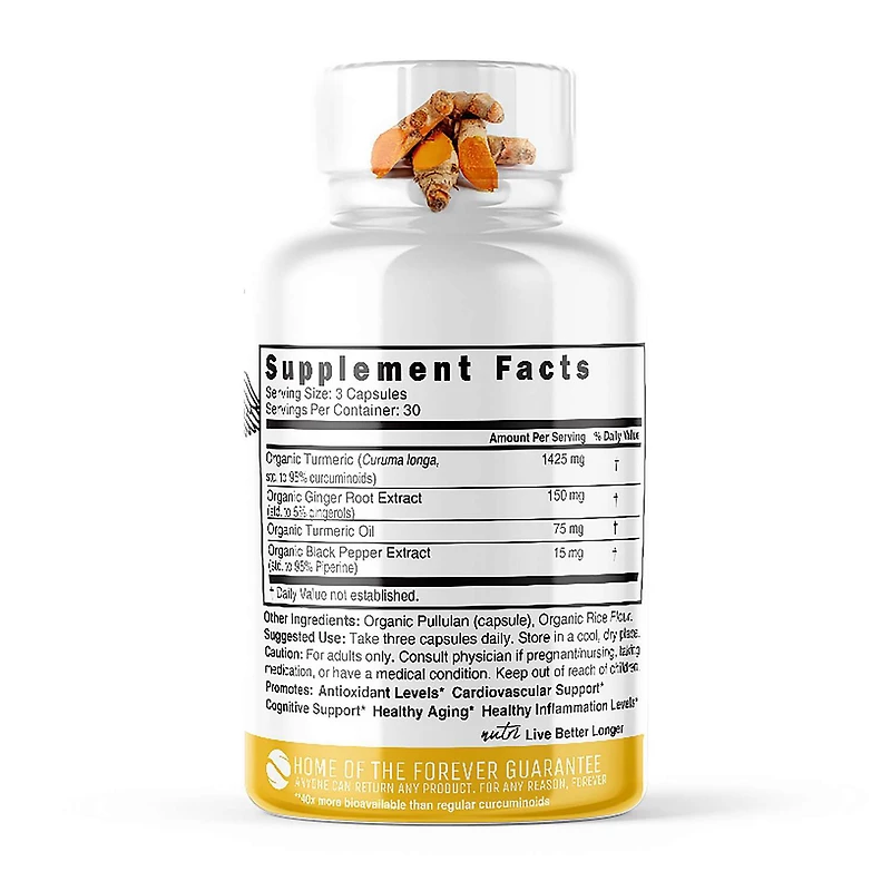 Turmeric Curcumin 1350mg - 90 Organic Capsules (30 Servings)