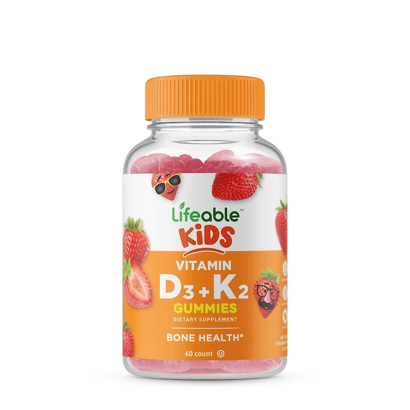 Lifeable Vitamin D3 + K2 Kids Gummies - Strawberry 60 (60 Servings)