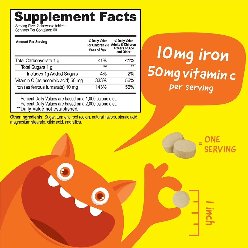 Kids Iron with Vitamin C 10mg - 120 Chewables (60 Servings)