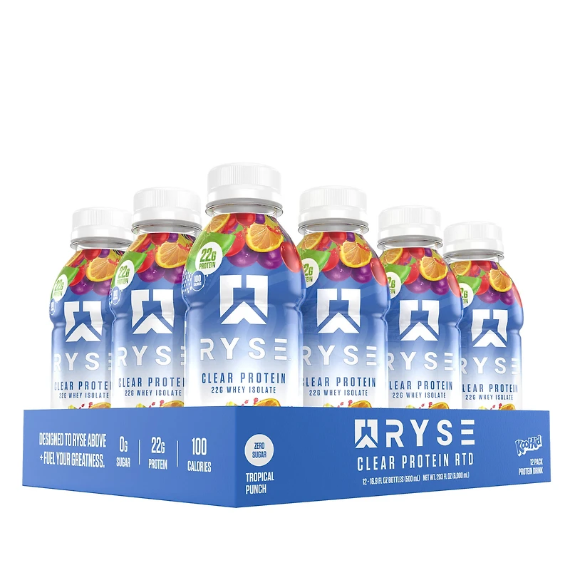RYSE Clear Protein Rtd - Kool-Aid Tropical Punch 16.9 Fl Oz (12 Bottles)