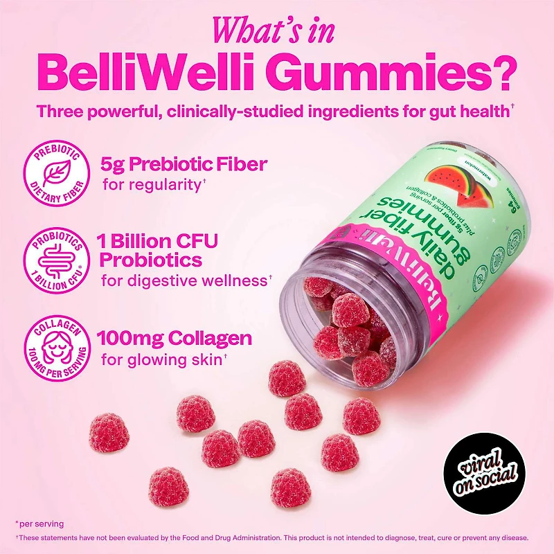 Daily Fiber Gummies - Watermelon - 64 Gummies (16 Servings)