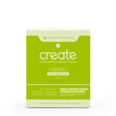 Create Wellness Creatine Monohydrate On-The-Go Stick Packs Vegan - Lemon Lime (30 Packs)