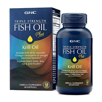 GNC Triple Strength Fish Oil Plus Krill - 60 Softgels (30 Servings)