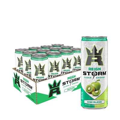 Reign Storm Energy Drink Healthy - Kiwi Blend 12Oz. (12 Cans) Zero Sugar