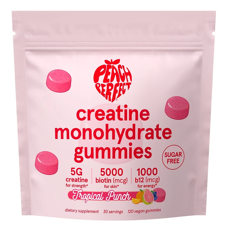 Peach Perfect Creatine Monohydrate Gummies Vegan - Tropical Punch 120 (30 Servings)