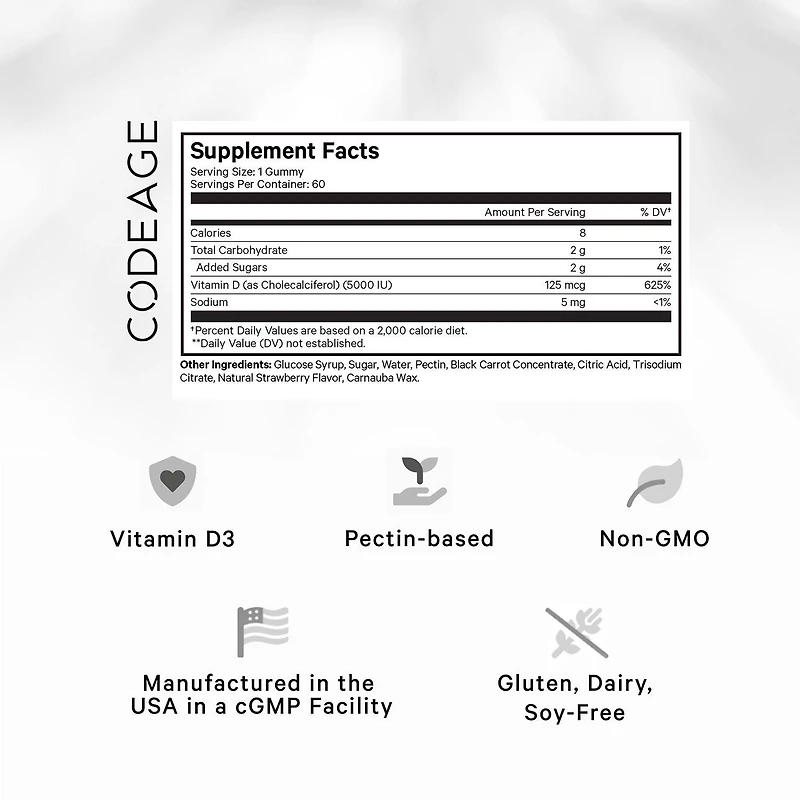 Vitamin D3 5000 IU - Strawberry - 60 Gummies (30 Servings)