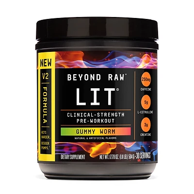 Beyond Raw Lit Pre-Workout 2.0 - Gummy Worm (30 Servings) Zero Sugar