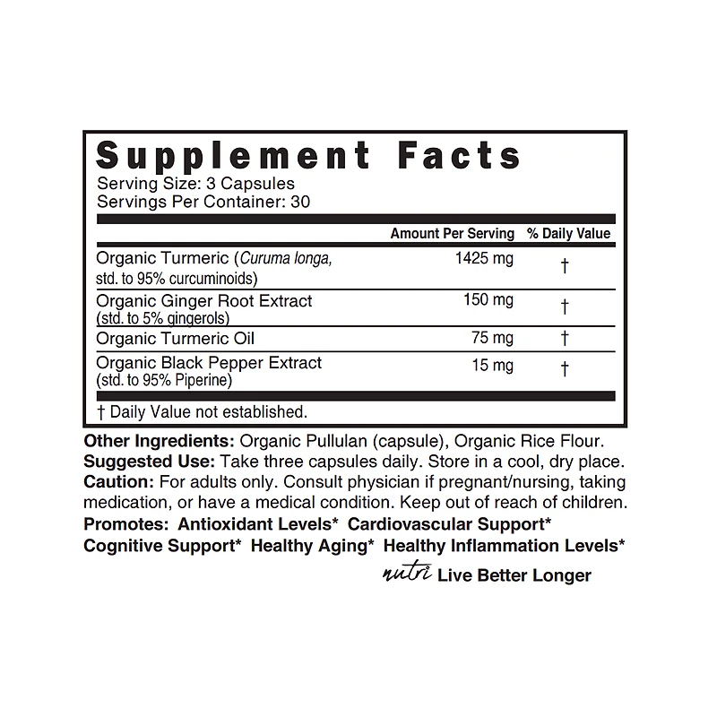 Turmeric Curcumin 1350mg - 90 Organic Capsules (30 Servings)