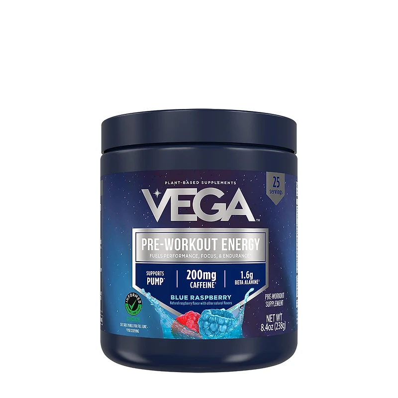 Vega Pre-Workout Energy Vegan - Blue Raspberry (25 Servings) Zero Sugar