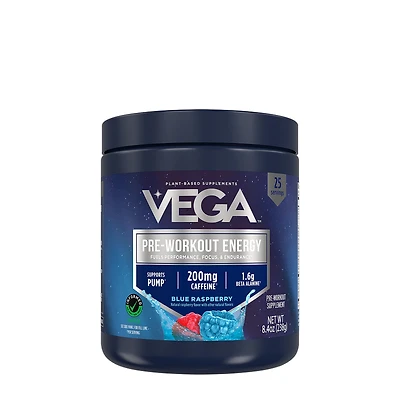 Vega Pre-Workout Energy Vegan - Blue Raspberry (25 Servings) Zero Sugar