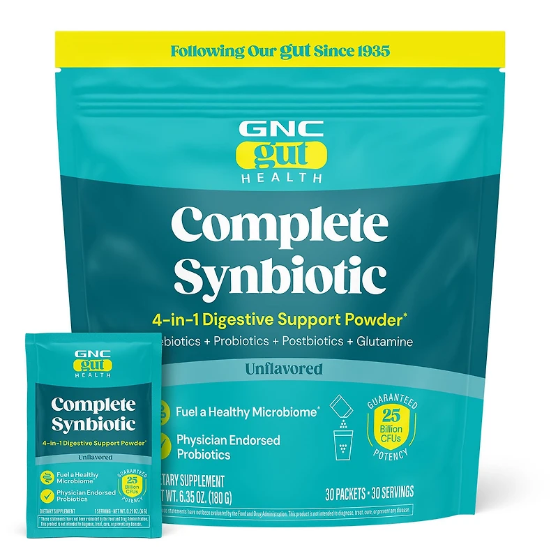 GNC Complete Synbiotic 4-In-1 Digestive Support Powder Healthy - 30 Packets (30 Servings)