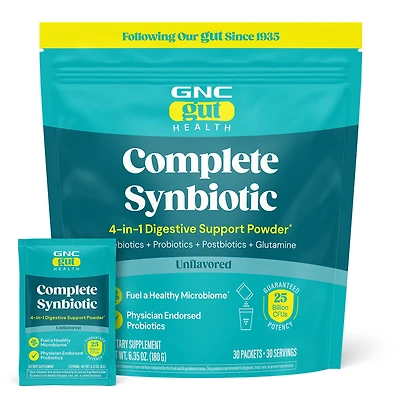 GNC Complete Synbiotic 4-In-1 Digestive Support Powder Healthy - 30 Packets (30 Servings)
