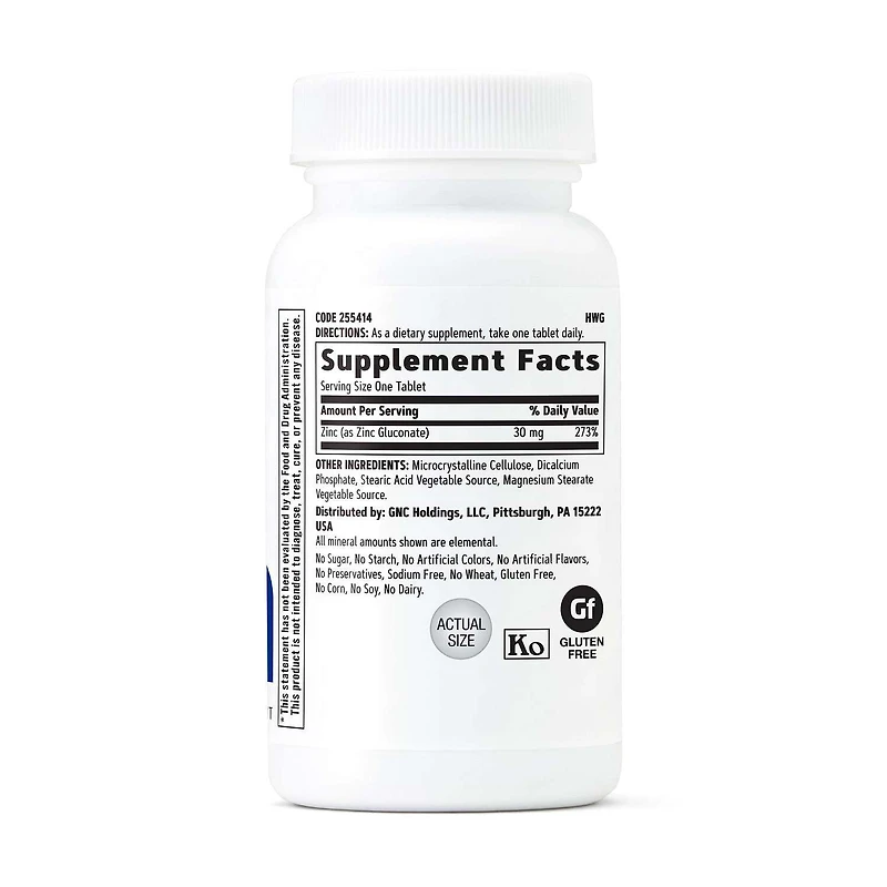 Zinc 30 mg - 100 Vegetarian Tablets (100 Servings)