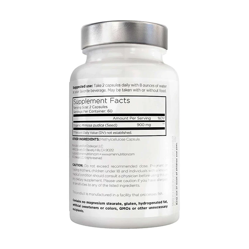 Amen Mimosa Pudica Seed 900 mg - Immune and Digestive Support - 120 Vegetable Capsules (60 Servings)