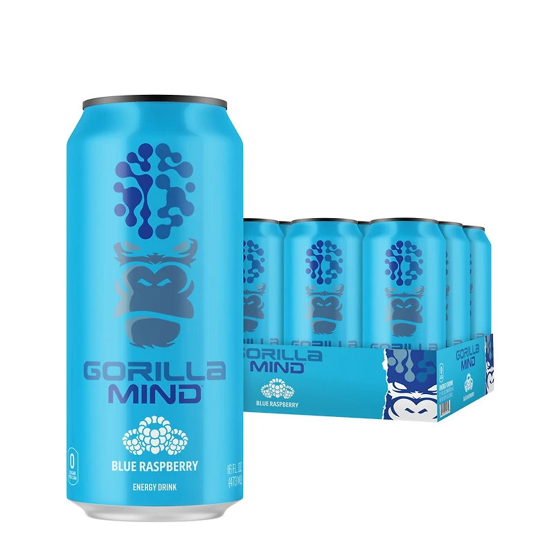 Gorilla Mind Energy Drink - Blue Raspberry 16Oz. (12 Cans)
