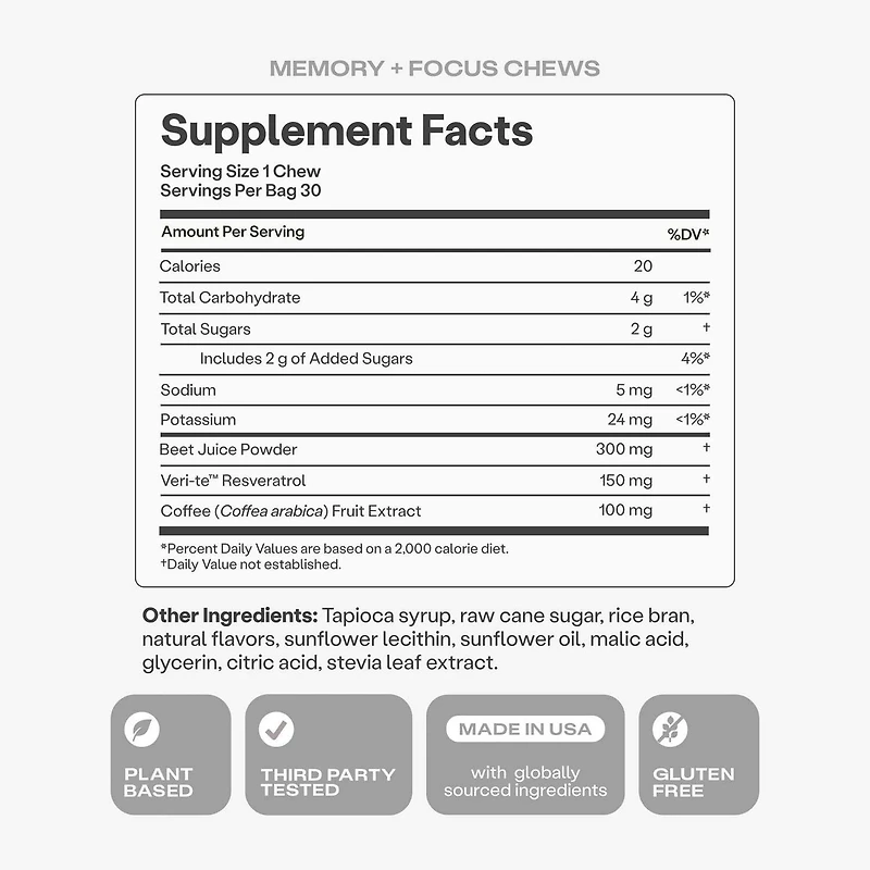 Memory + Focus - Blueberry Pomegranate - 30 Chews (30 Servings)