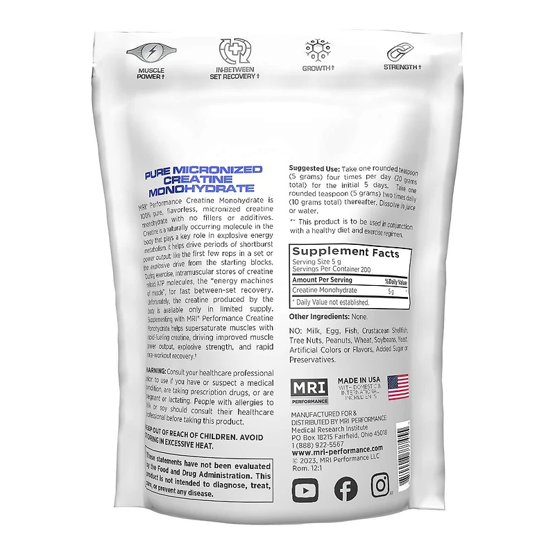 Creatine Monohydrate Ergogenic 5G (200 Servings)
